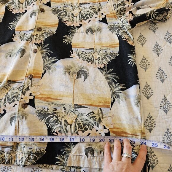 Jamaica Jaxx Hawaiian Shirt L 100% Silk Sunset Palm Tree Aloha Camp Button Front - Picture 11 of 13